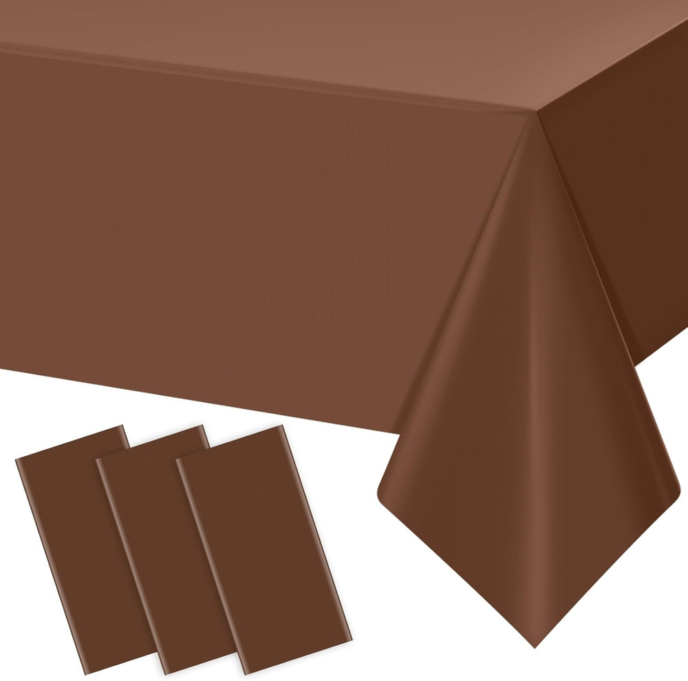 3Pcs Brown Plastic Tablecloths for Rectangle Tables,Disposable Chocolate Table C
