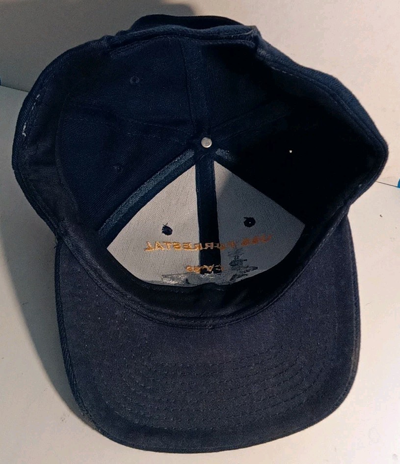 USS FORRESTAL AIRCRAFT CARRIER NAVY BLUE BASEBALL CAP Adjustable Hook & Loop