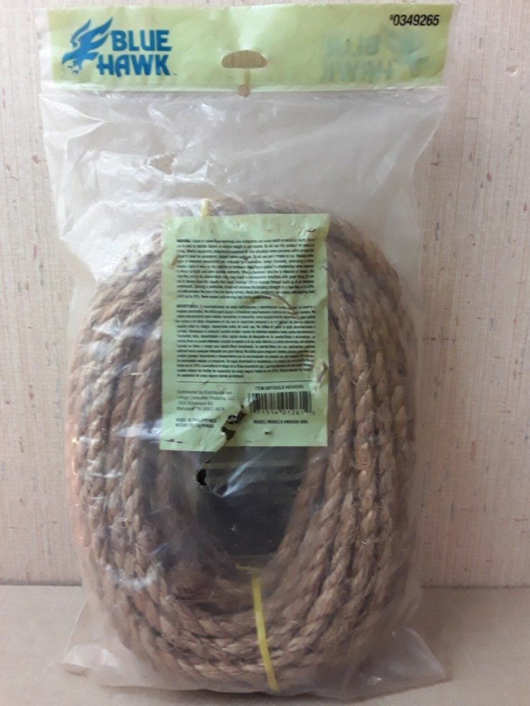 Blue Hawk Twisted Manilla Rope 50ft 122 Lb Safe