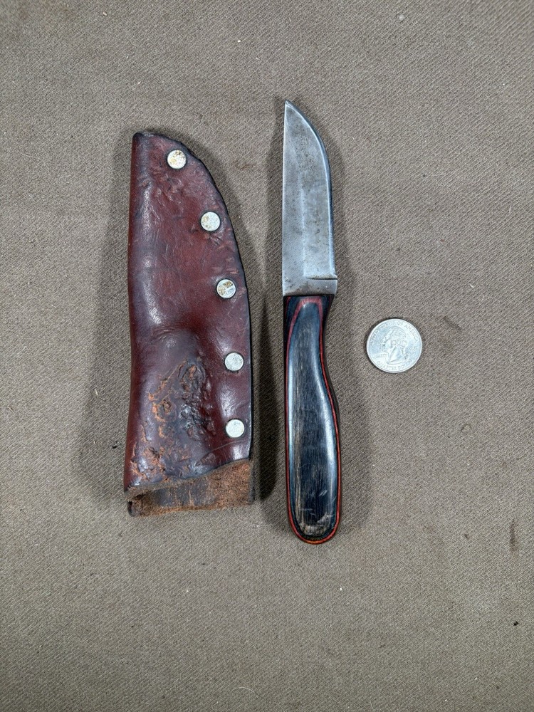Antique File Knife With Sheath Multicolored Handle