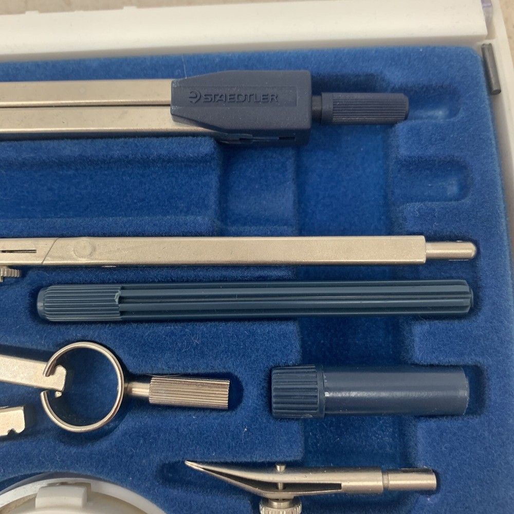 STAEDLER Drafting Math Set Kit 7 Piece Tools Engineering Compasses Italy *Read