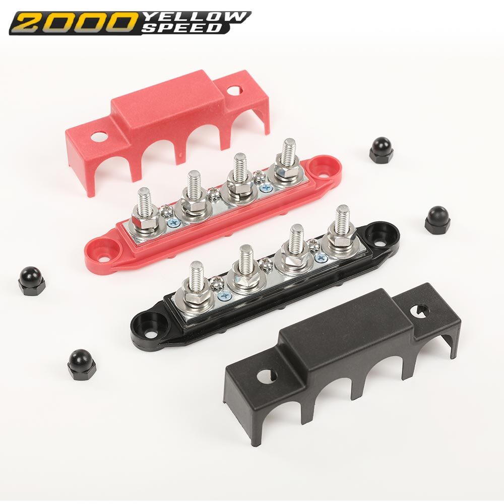 5/16" 12V 250A 4 Post Busbar Bus Bar Power Distribution Block With Cover 2Pcs US