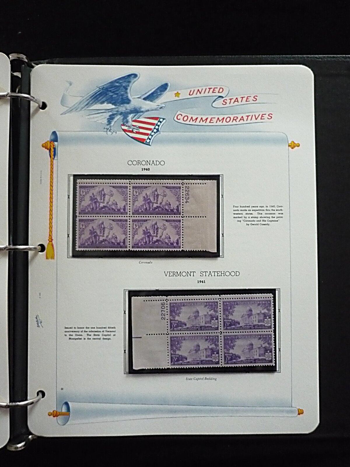 WHITE ACE COMMEMORATIVE STAMP ALBUM - 69 PLATE BLOCKS - 1932-1941 + DUST COVER