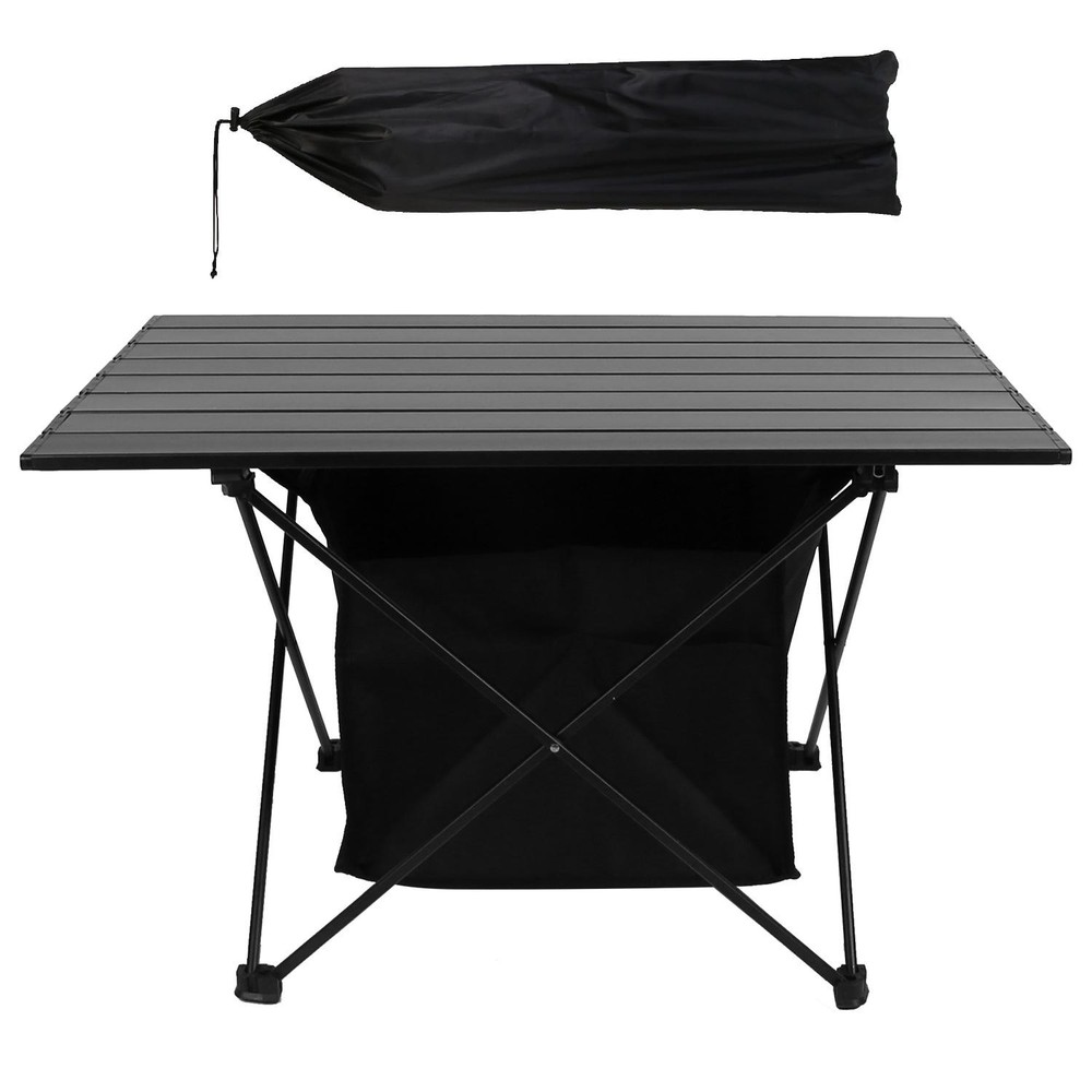 Foldable Camping Table Portable Rustproof Aluminum Alloy Roll-Up Table w/ Basket