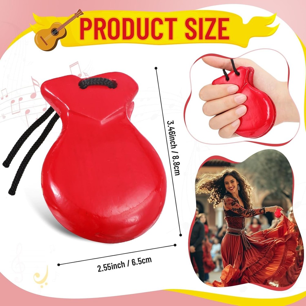 Flamenco Castanets Wood Red 2 Pack with String