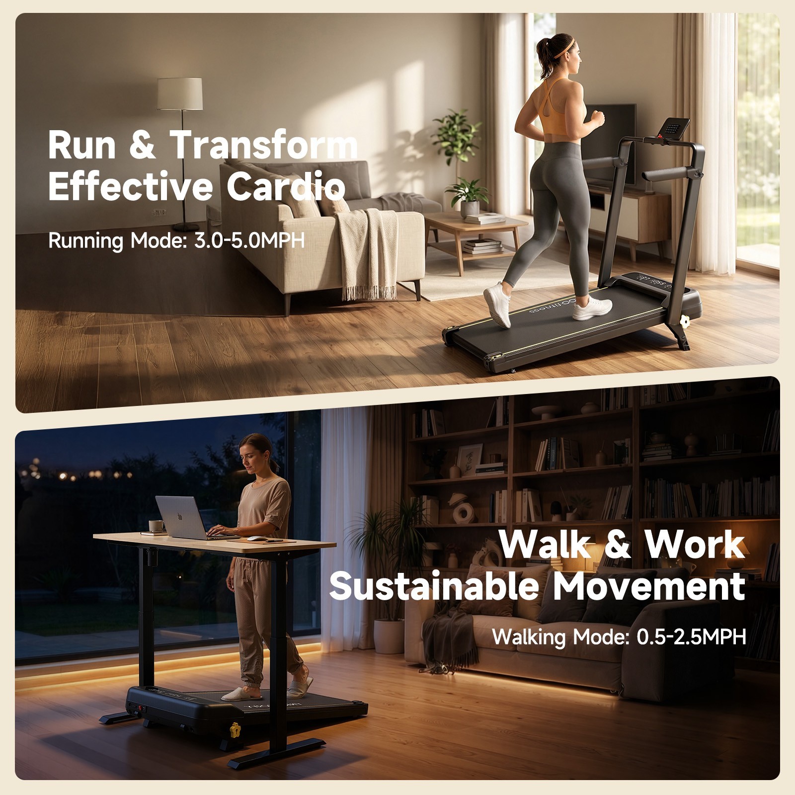 Treadmill with Safety Side Handrails & 3 Incline Levels, 300Lbs Weight Capacity