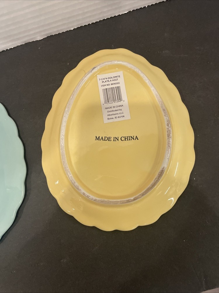 Ceramic Easter Egg Shaped Plates- Yellow And Light Blue