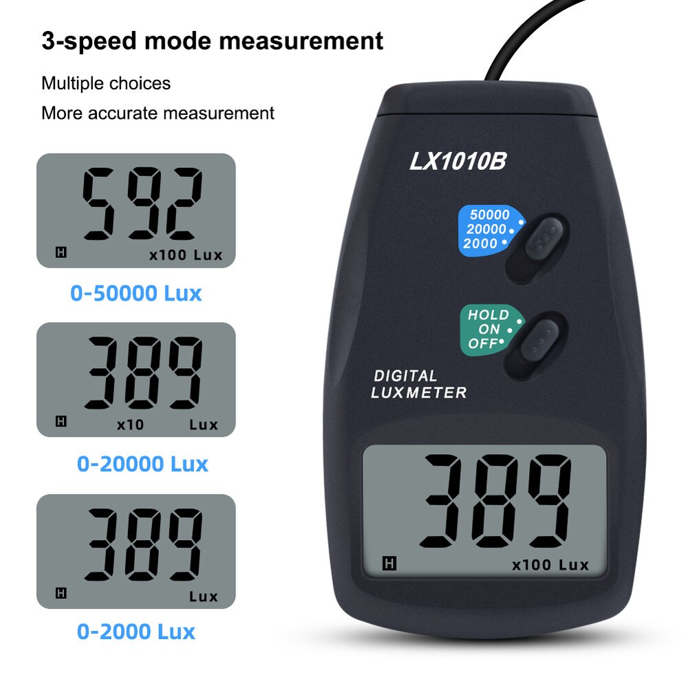 Digital Illuminance Meter Portable Illuminometer LCD Display with Reading W7T1