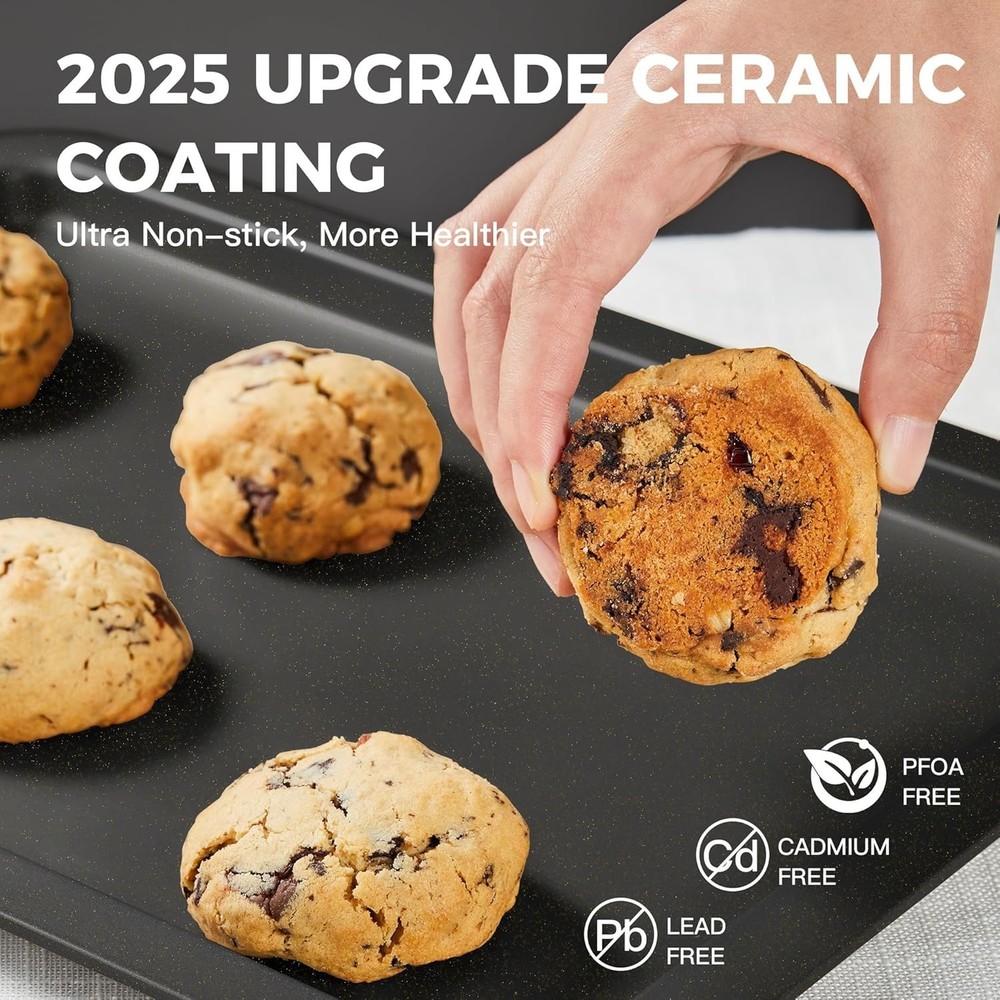 Ceramic Baking Sheet Pan Set Cookie Sheet Oven Bakeware Sets W/ Wider Grips 3
