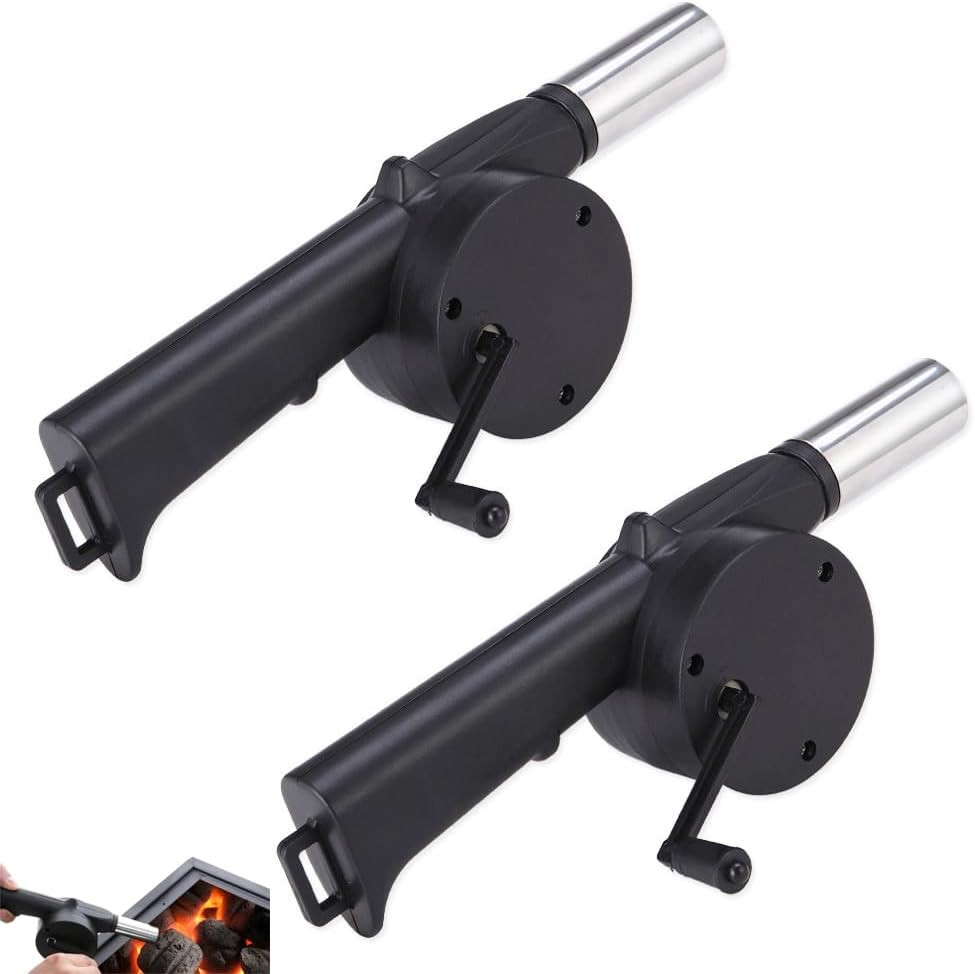 2 Pack Hand Crank Fireplace Bellows - Portable BBQ Fire Starter Tool