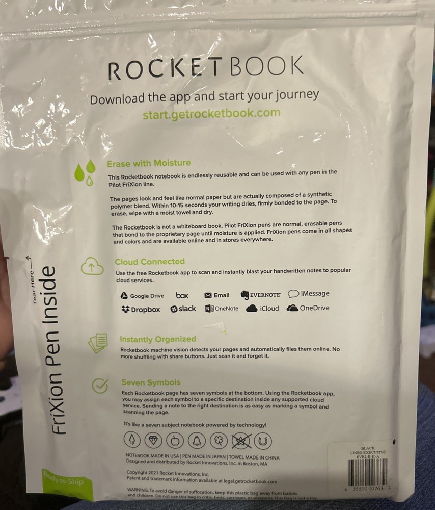 Rocketbook Core Executive Reusable Smart Notebook Lined Black With Pen