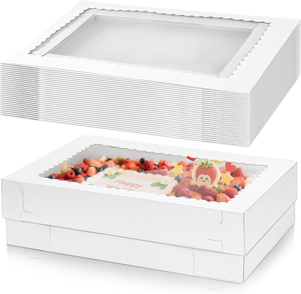 14x10x4 Inch White Bakery Boxes with Window - 20 Pack