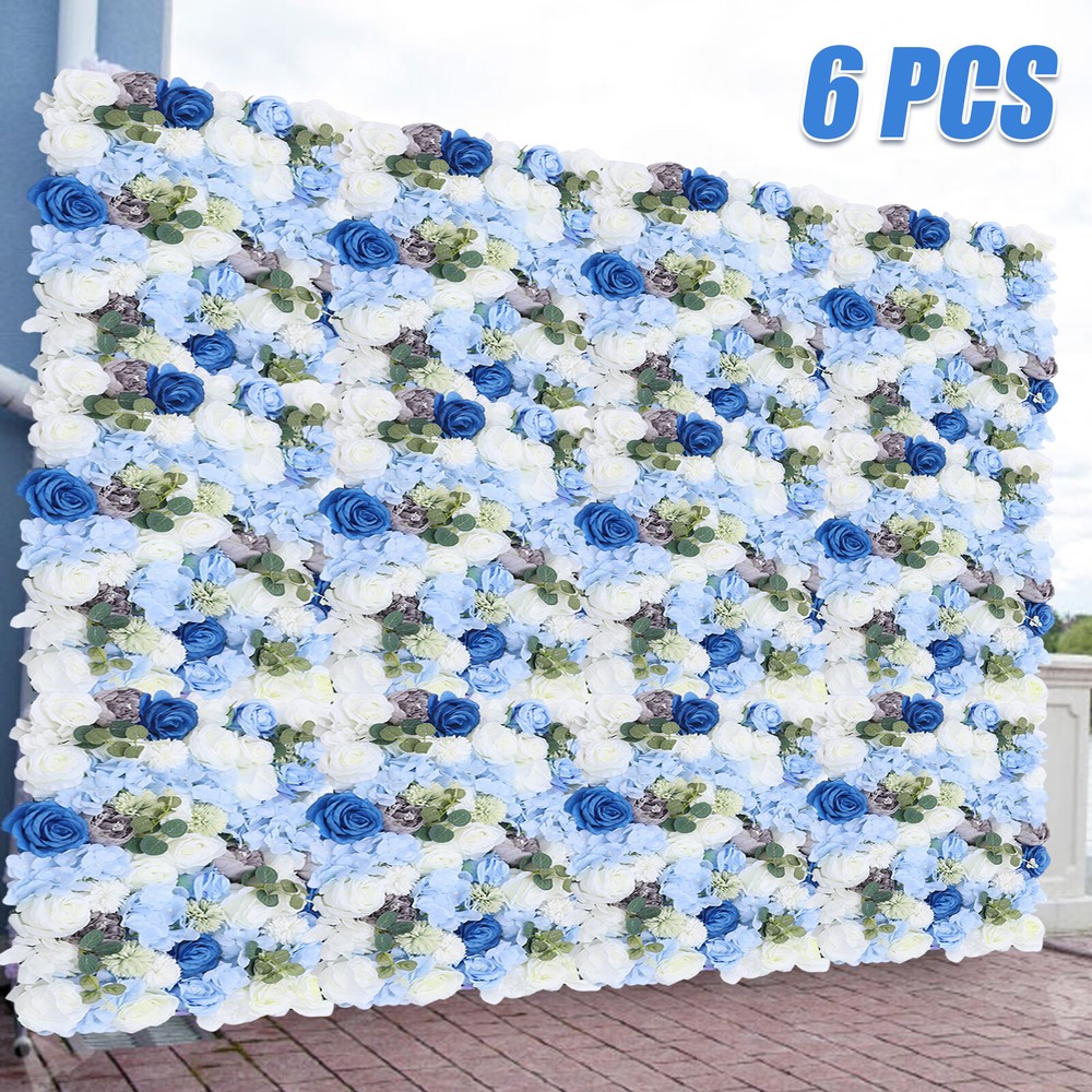 6x Artificial Flower Wall Panel Silk Rose Hydrangea Backdrop Wedding Party Decor