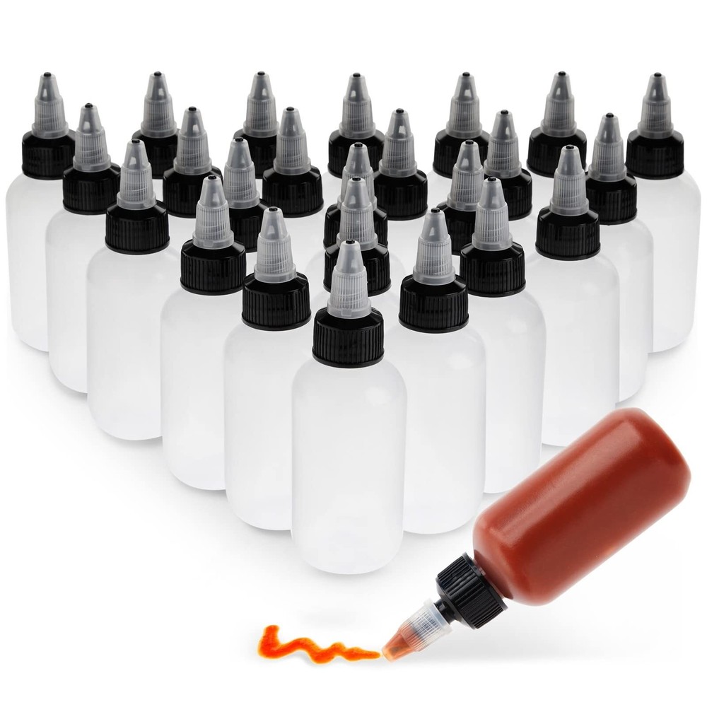 24 Pack 2oz Plastic Squeeze Bottles Mini Empty Squirt Bottle w/ Top Cap for Glue