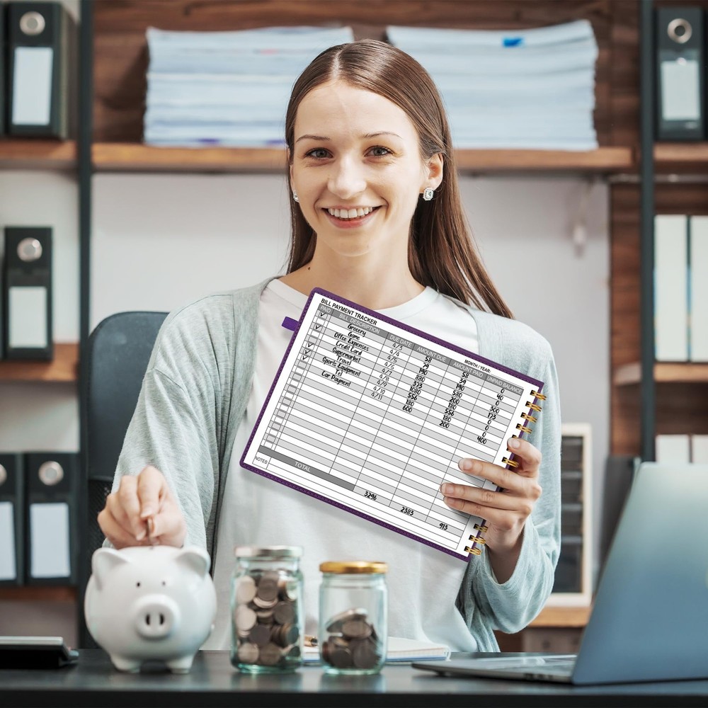HAUTOCO Hardcover Bill Tracker Notebook Horizontal Monthly Deep Purple