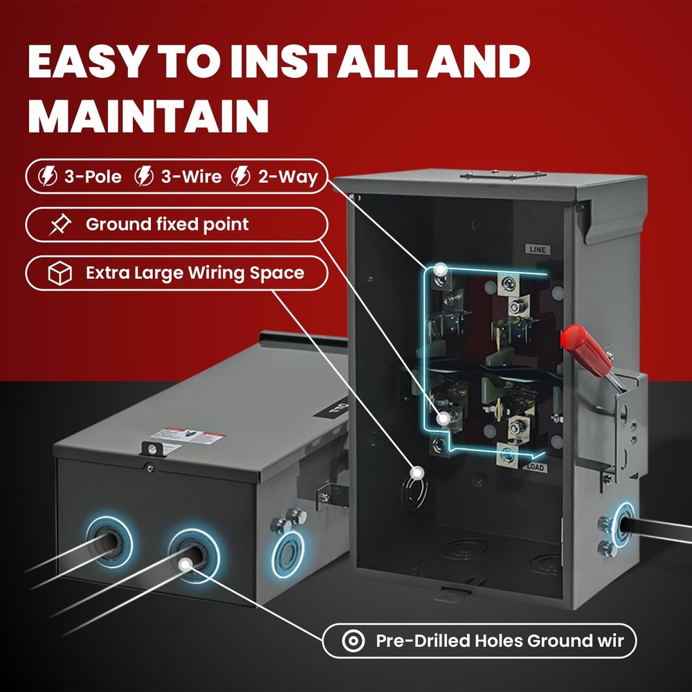 3P 200A Manual Generator Transfer Switch Heavy Duty 48000W General Double Throw