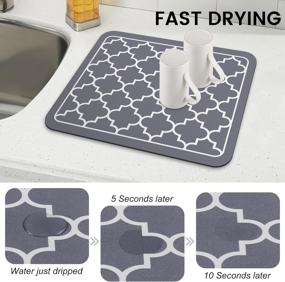 WISELIFE Super Absorbent Dish Drying Mat 15x18 Grey