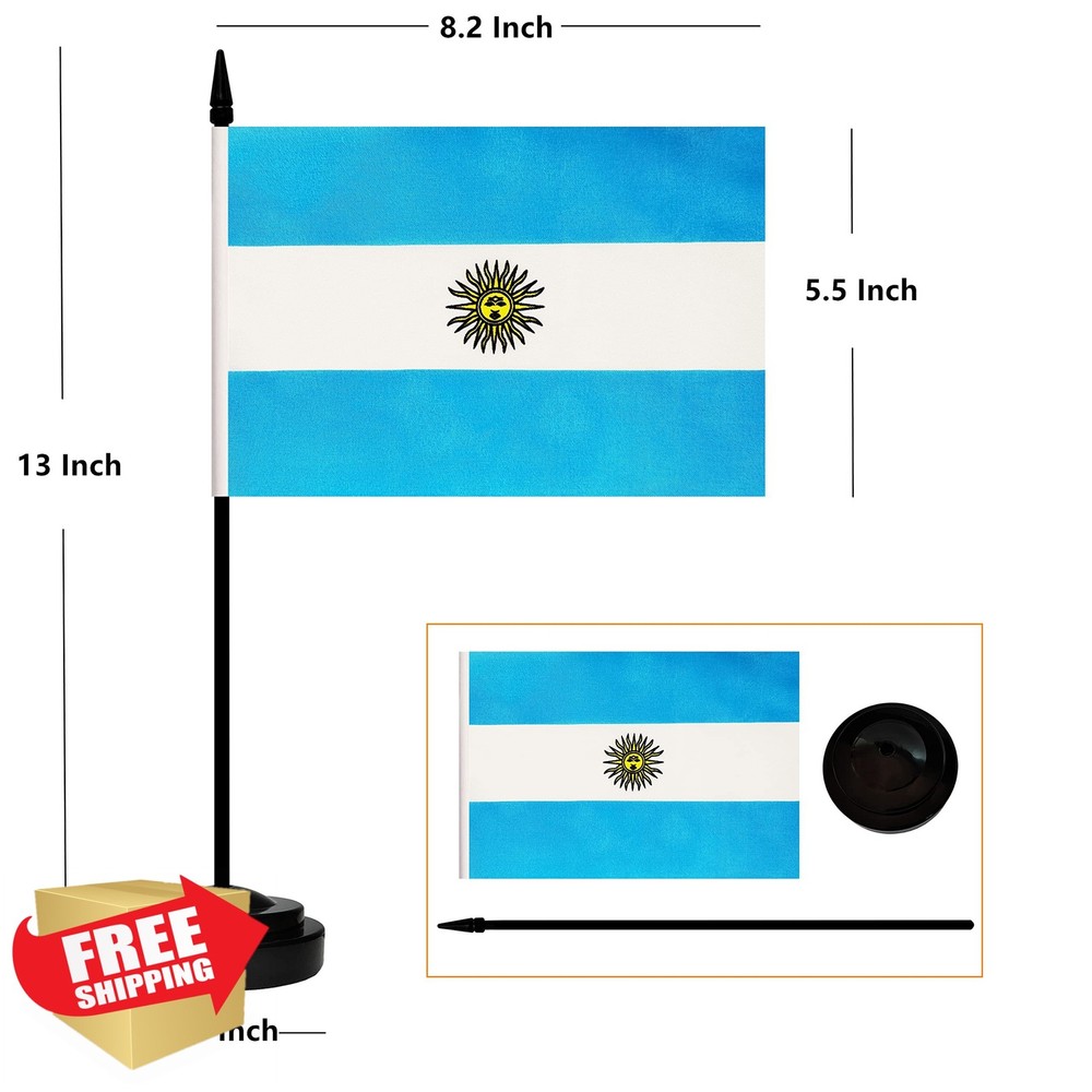 Argentina 2 Pack Desk Flag Set 12" Pole Black Base Table Flag