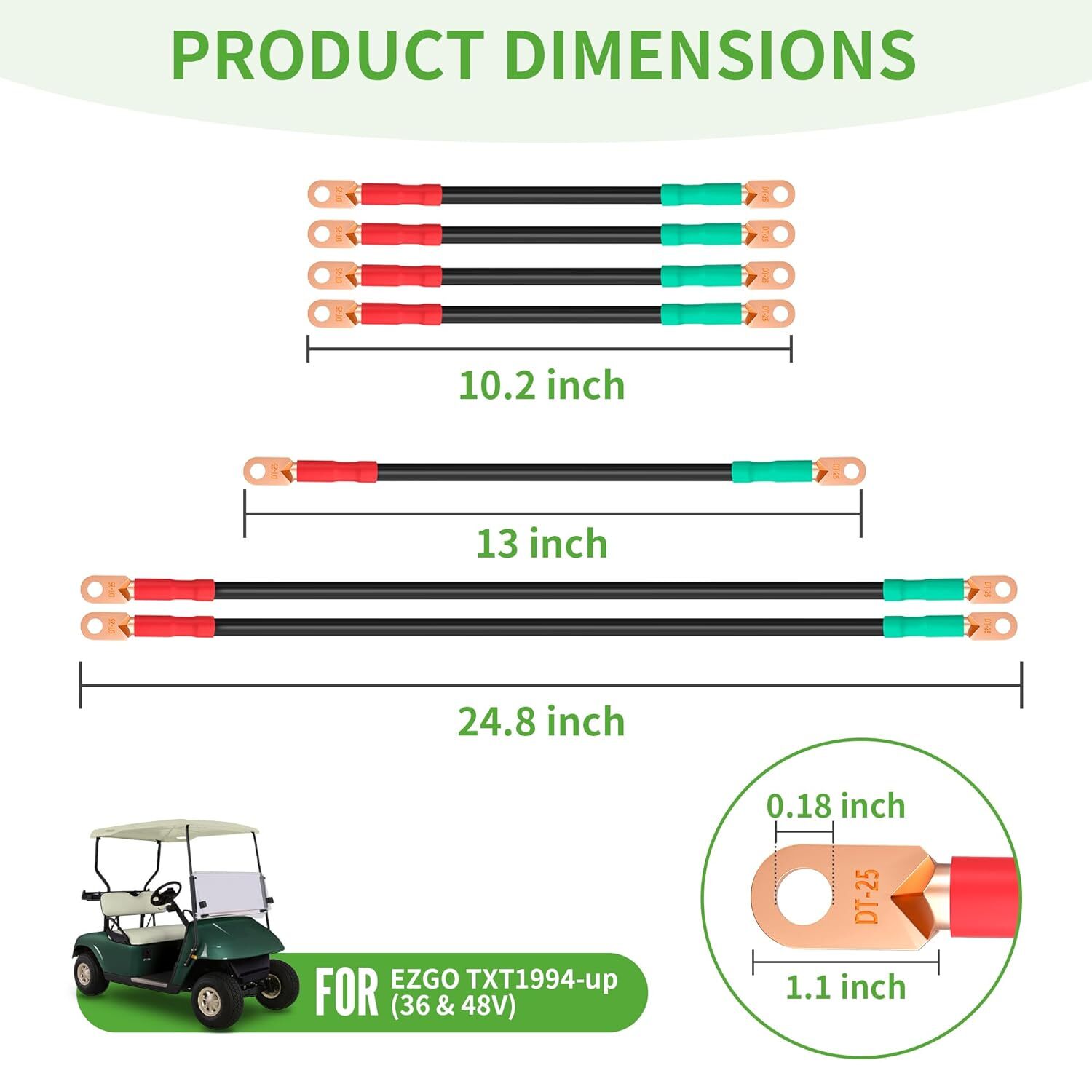 10L0L Golf Cart Battery Cables for 36V & 48V EZGO TXT Medalist 1994 up, 4 Gauge