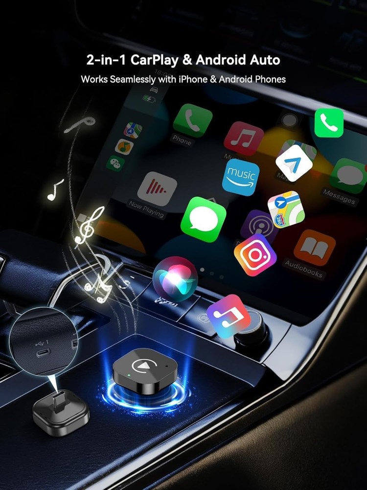 USB C Wireless CarPlay & Android Auto Adapter Dual Band WiFi Wired to Wireless