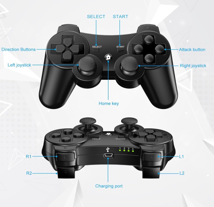 2x Black Wireless Bluetooth Video Game Controller Pad For Sony PS3 Playstation 3