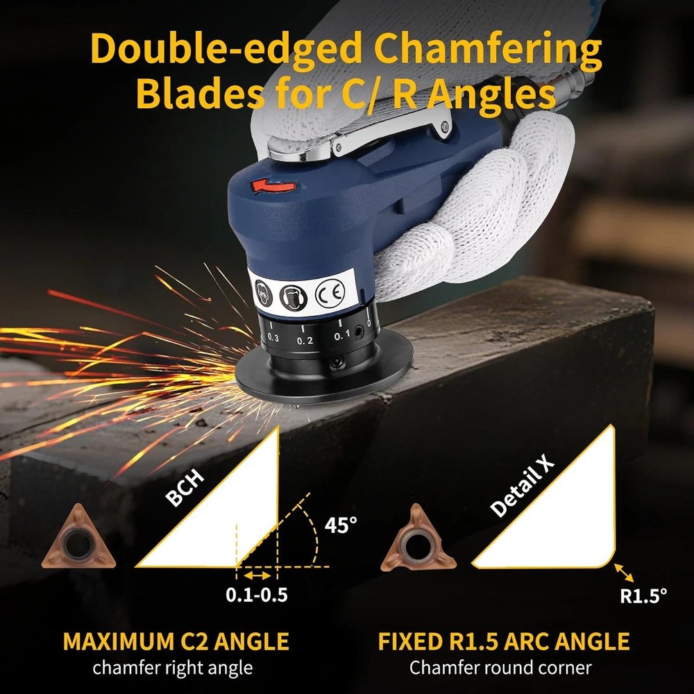 2 in 1 Pneumatic Chamfering Tool - Mini Air Chamfer Tool for C & R Deburring, 45