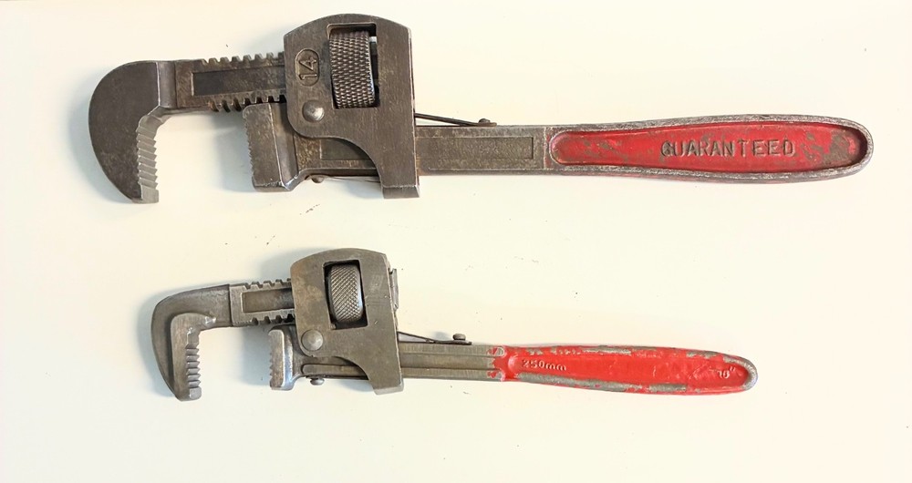 Vintage Adjustable Wrench Lot 10" & 14" Red Handle