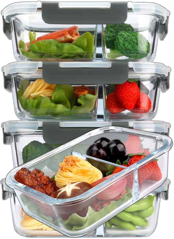 M MCIRCO [5-Pack,36 Oz] Glass Meal Prep Containers 2 Compartments Gray