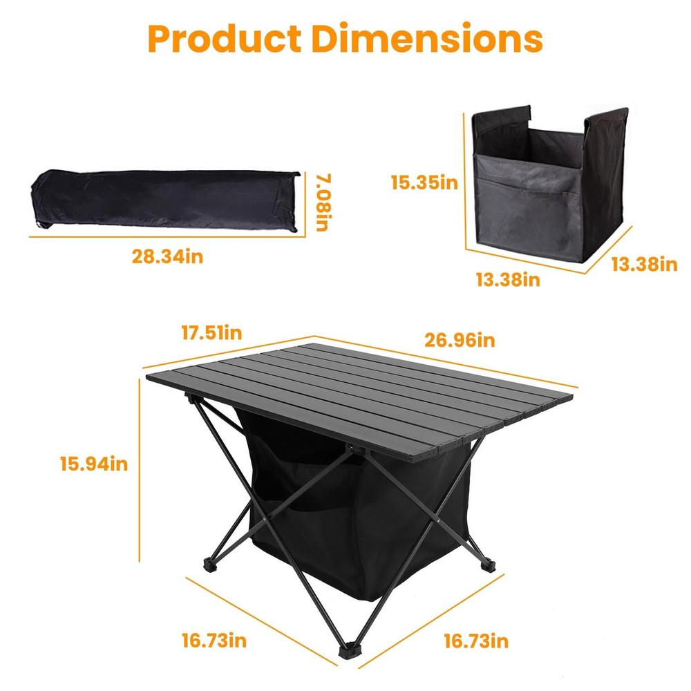 Foldable Camping Table Portable Rustproof Aluminum Alloy Roll-Up Table w/ Basket