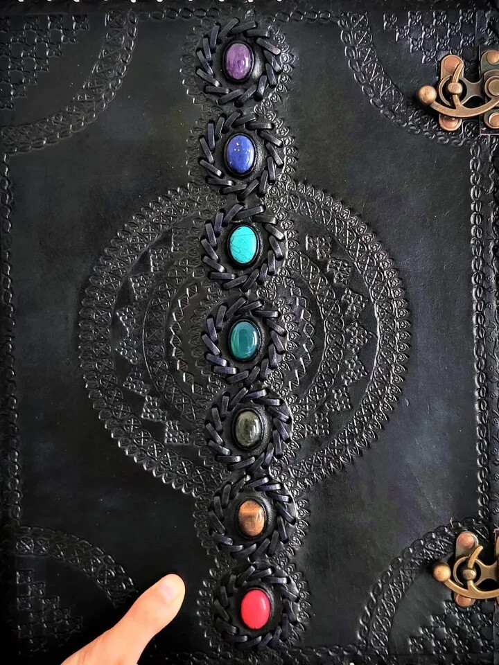 EXTRA LARGE Big Real Leather Seven Stone Embossed Book Journal Notebook