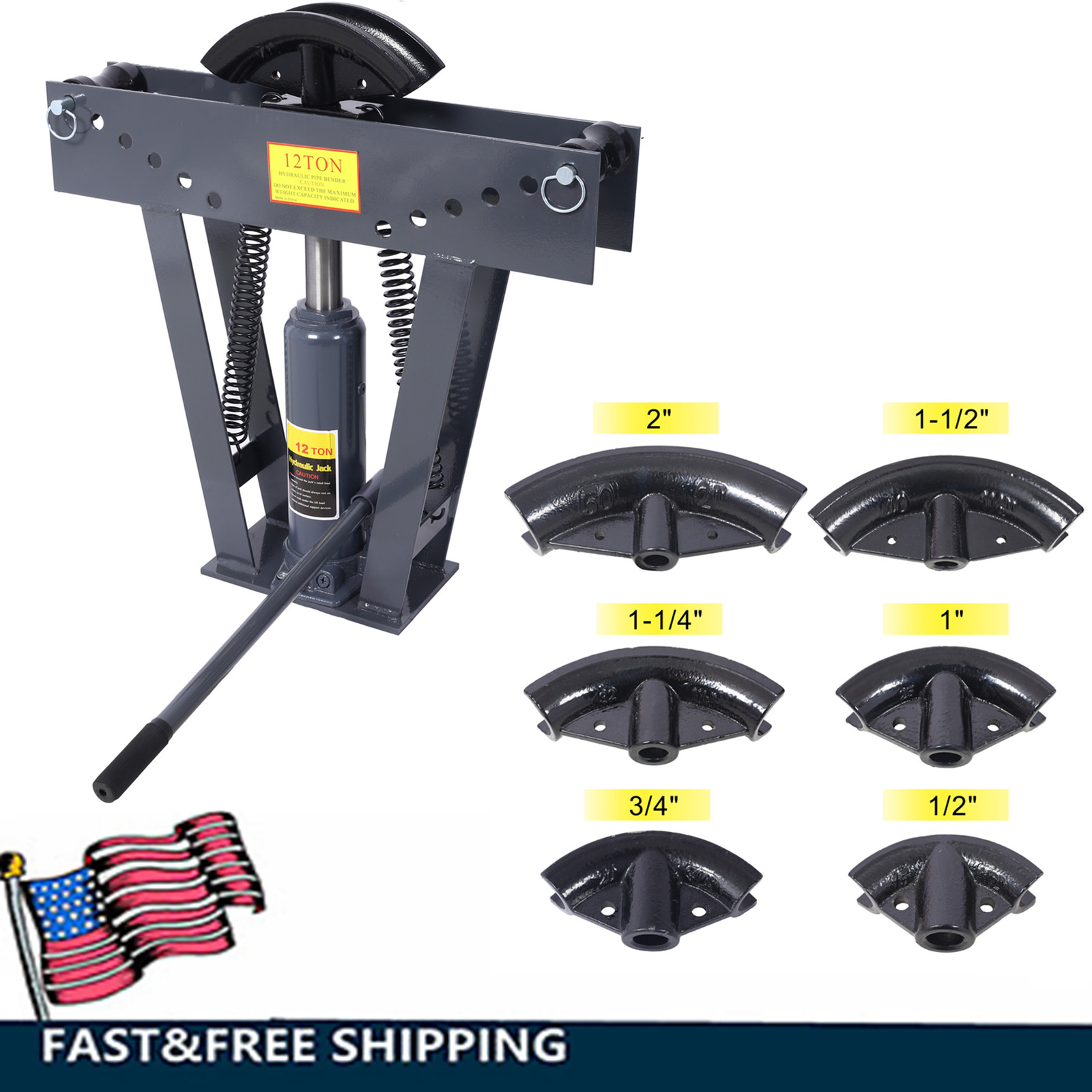 12 Ton Pipe Tube Bender Manual Hydraulic Pipe Bender w/6 Dies Adjustable Rollers