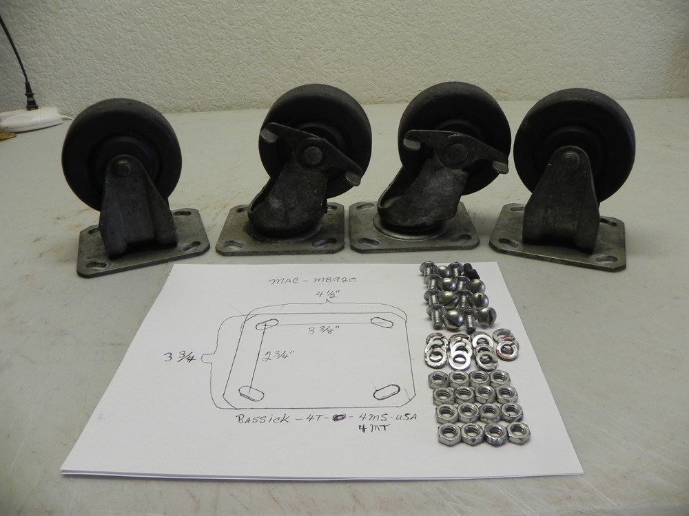 Vintage Mac MB920 Roll Cab 4 Piece Caster Set 2 Swivel/Locking & 2 Fixed