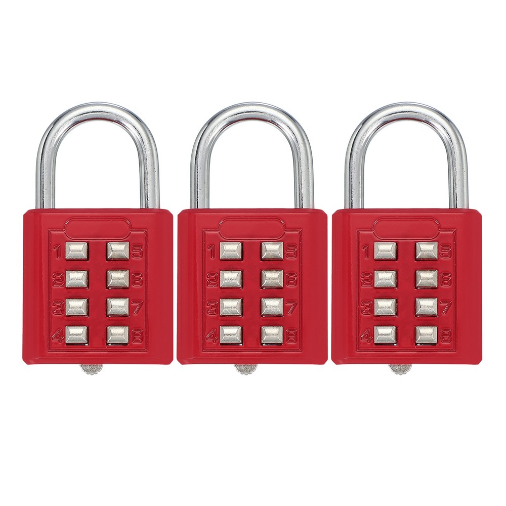 3Pcs Push Button Combination Padlock 8-Digit 4-Position Lock Red