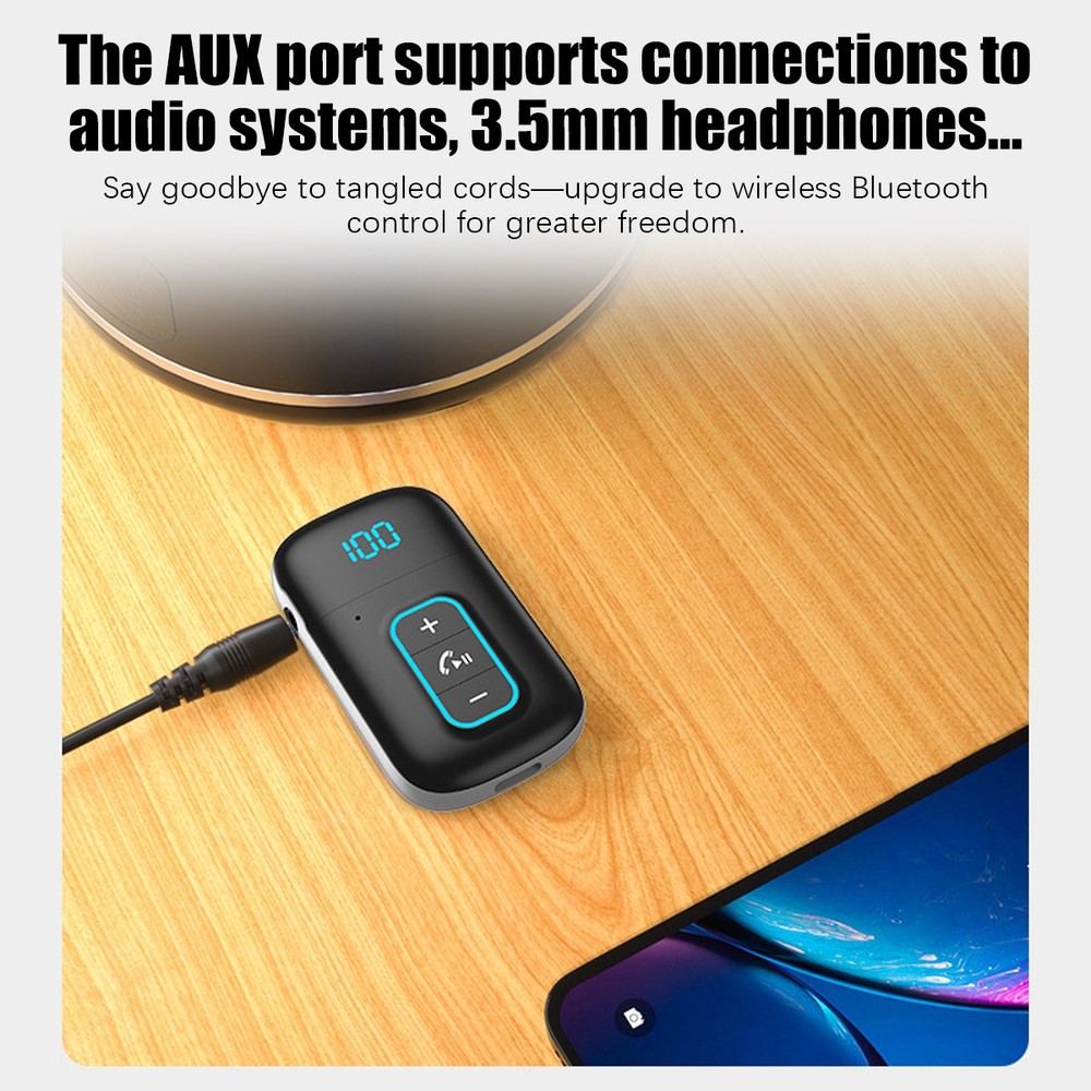 1-To-2 Bluetooth 5.3 Receiver Wireless Audio HiFi Music Adapter 3.5mm Jack AUX