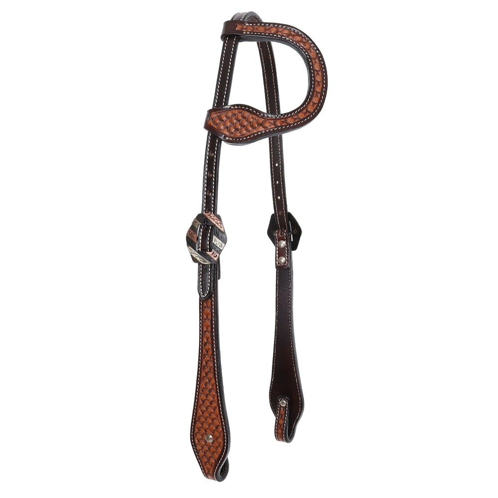 Scallop Tooled Light & Medium Leather ONE EAR HEADSTALL Copper & Silver Buckle