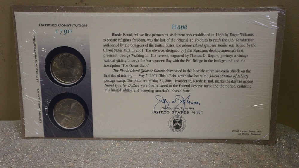 US Mint State Quarters First Day Cover  2001 P&D - SEALED RHODE ISLAND