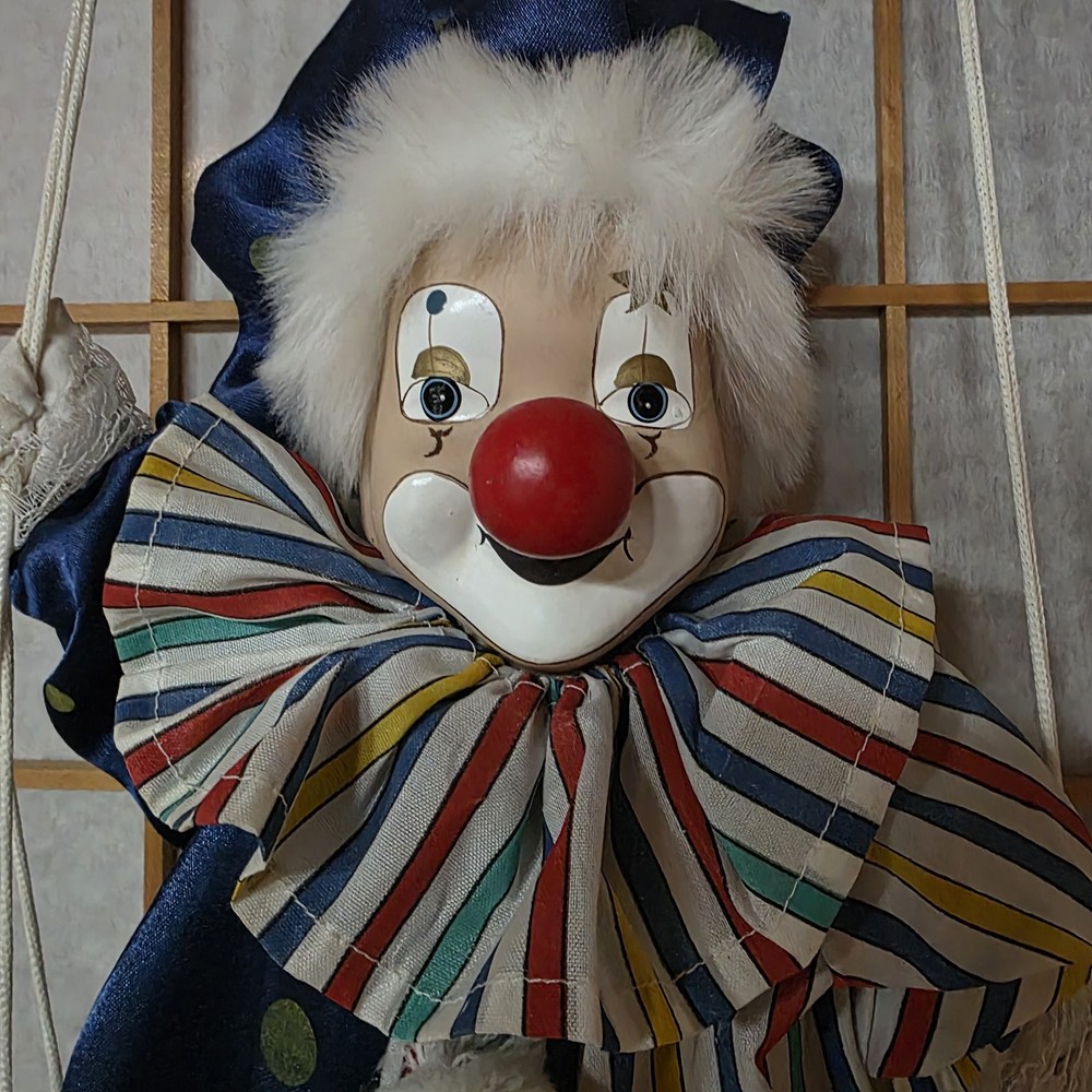 Marionette String Porcelain Head Doll Clown Puppet on Swing