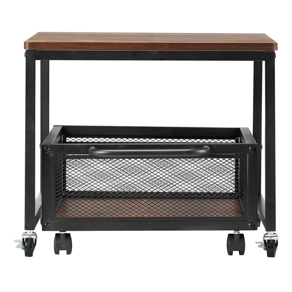 Mini Fridge Stand with Movable Storage Cart & Locking Swivel Wheels