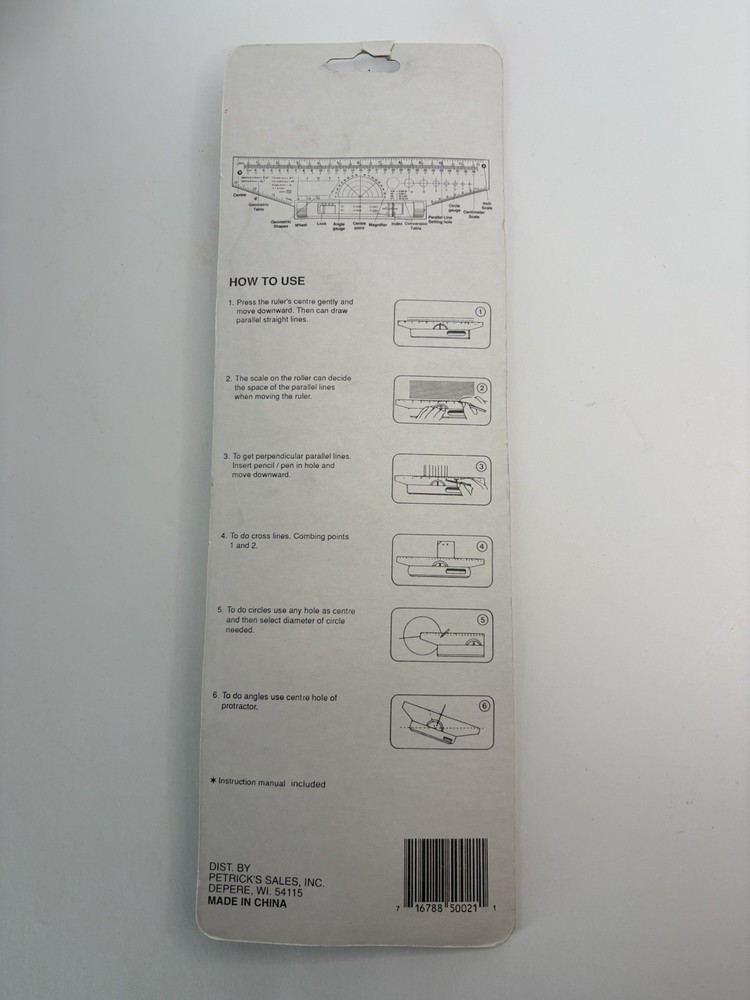 Vintage Parallel Rolling Ruler Universal Angle Rule Balancing Scale Drawing 12”