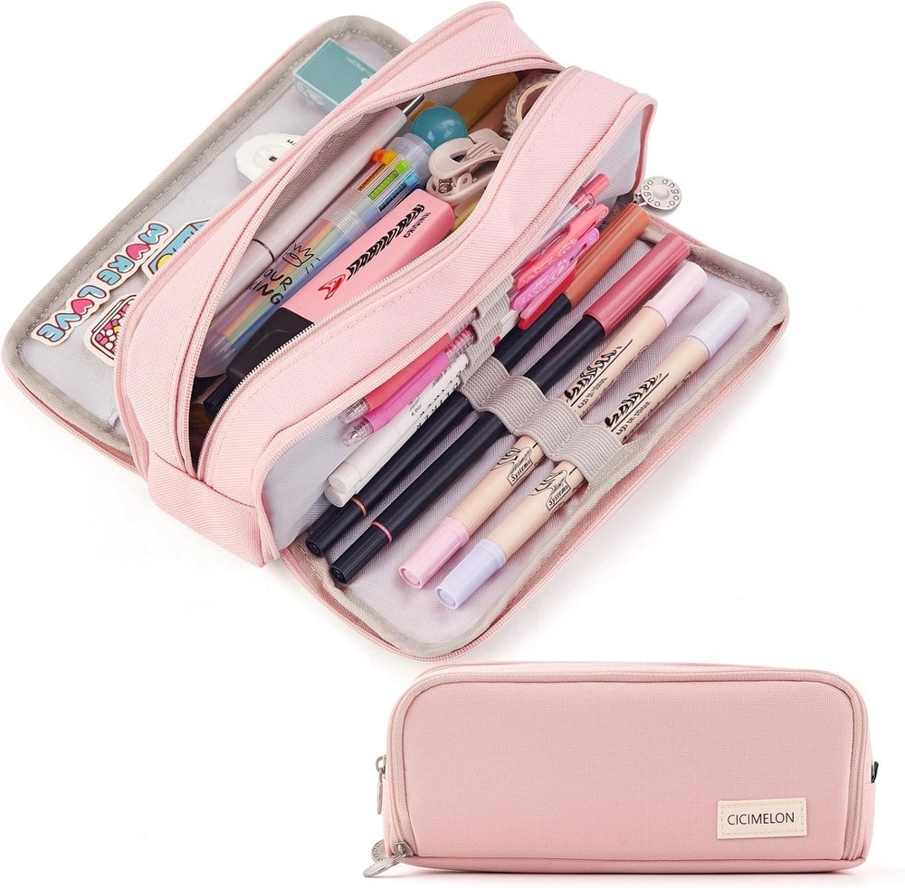 Large Capacity Polyester Pencil Case 3 Compartment Pencil Pouch for School