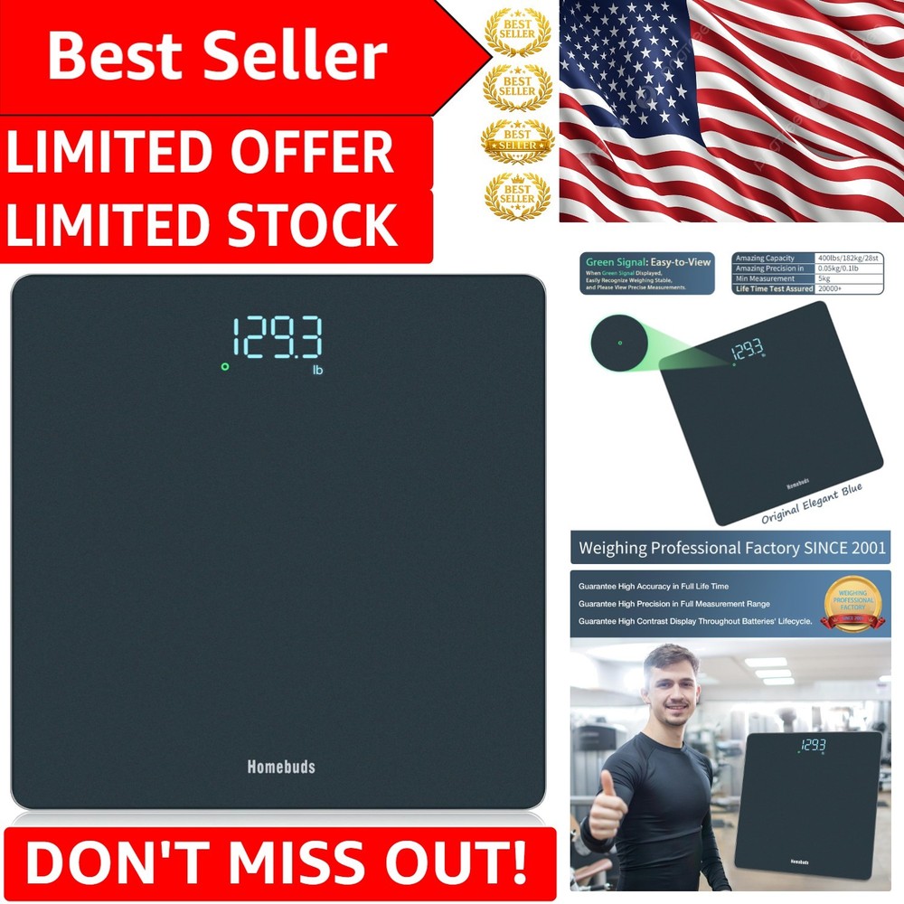 Step-On Bathroom Scale with 400lb Capacity & Backlit LED Display in Pacific Blue