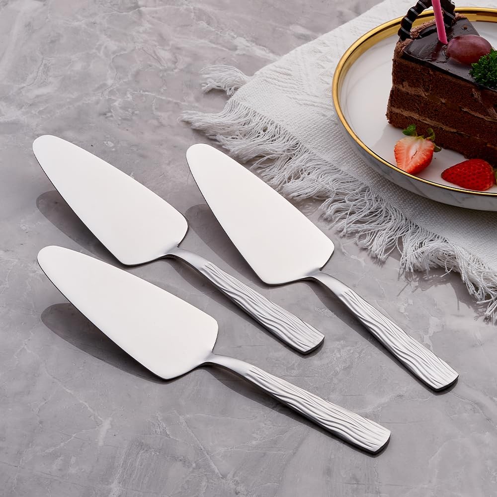 Seeshine Silver Cake Server, 9.3-inch Stainless Wave Pattern Handle,