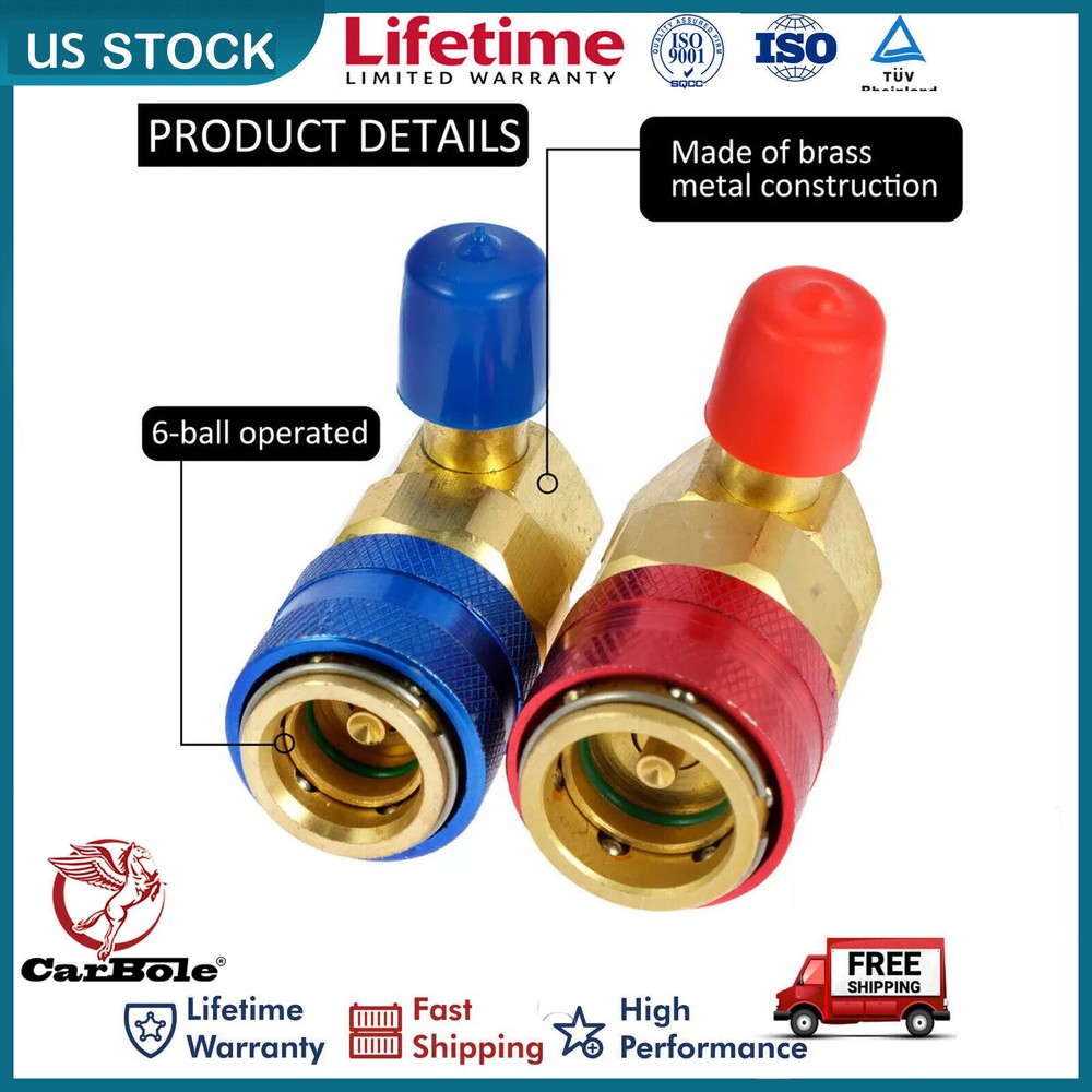 Quick Connector Adapter Conversion Coupler Auto A/C Manifold Gauge Low/High AC 2