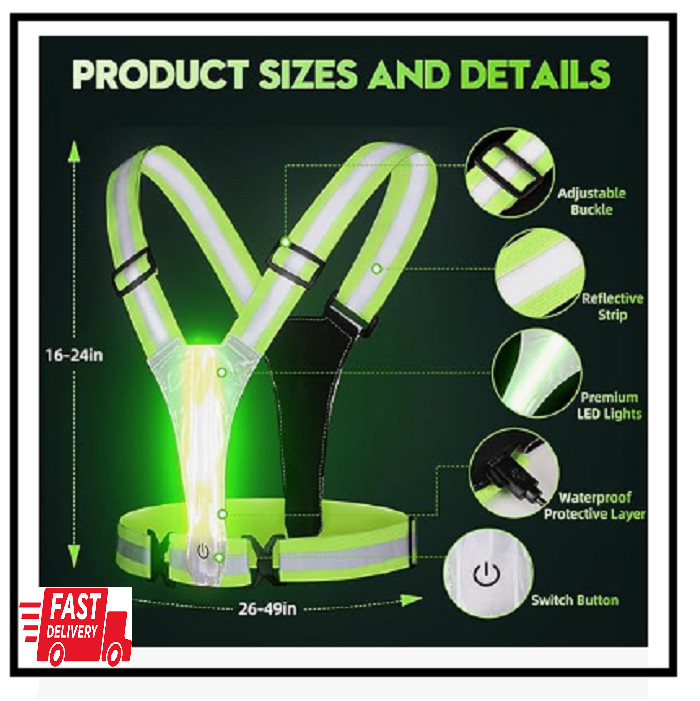 LED Reflective Light Up Safety Running Vest for Biking Walking at Night