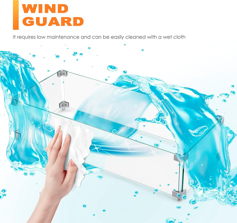 Rectangular Fire Pit Wind Guard - Durable Glass & Sturdy Aluminum Brackets