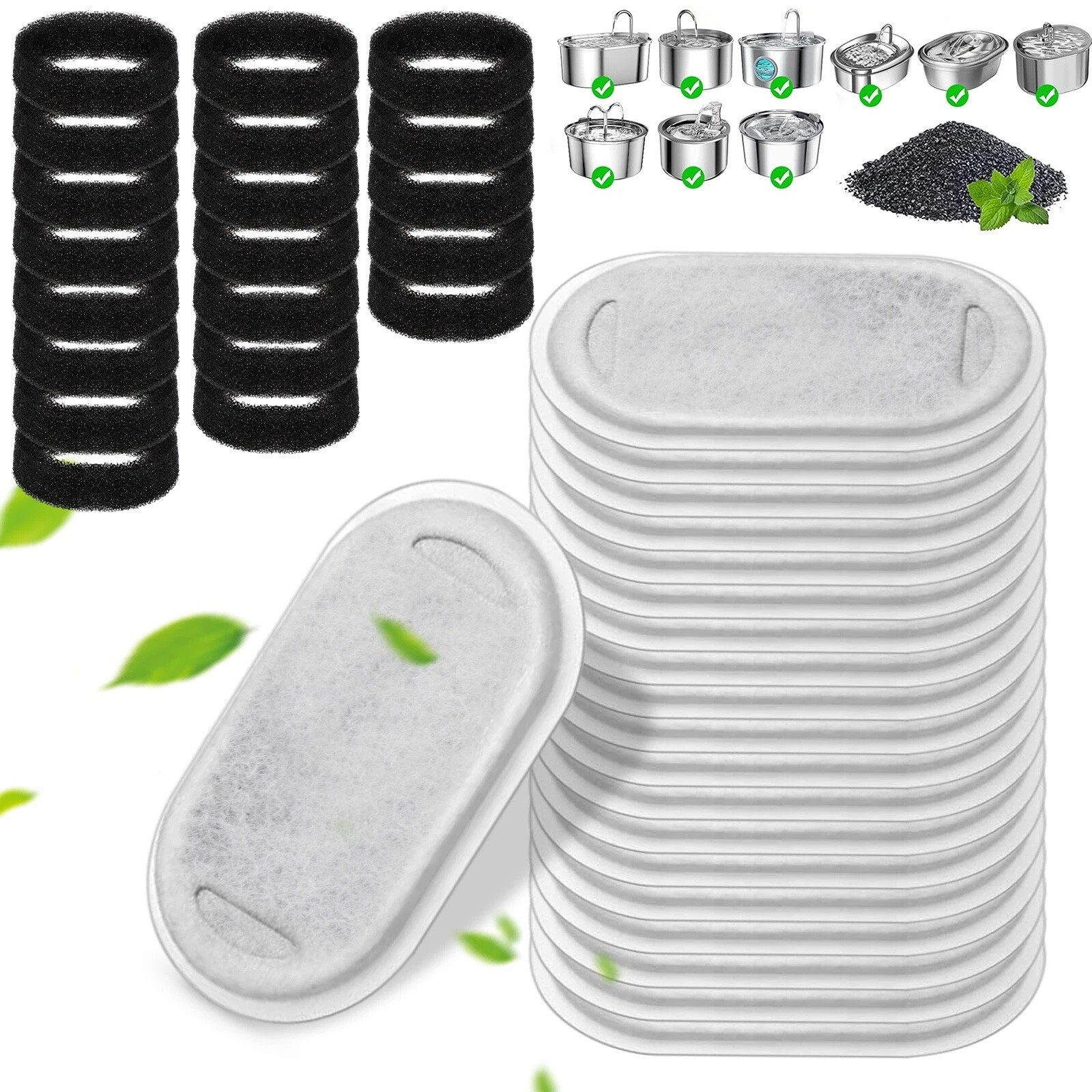 40pcs Cat Fountain Filters Replacement for 67/108/135oz Pet Drinking Replacement