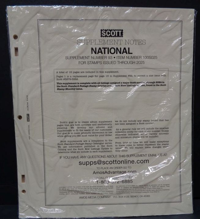 SCOTT National 2025 US Stamp album supplement # 93 NEW most recent 100S025