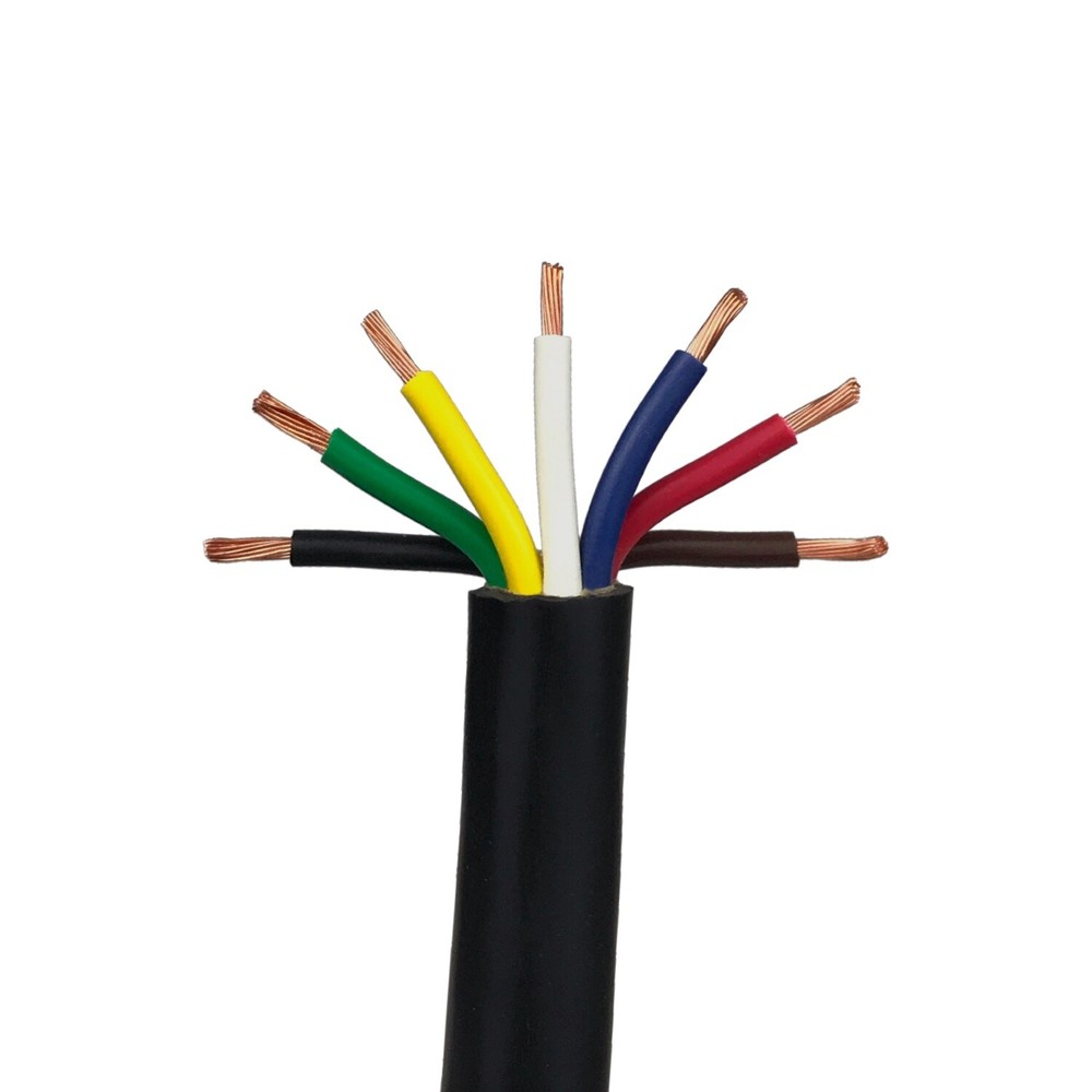 7 Conductor Trailer Cable, 14 AWG GPT, Color Coded PVC with Jacket, 2'
