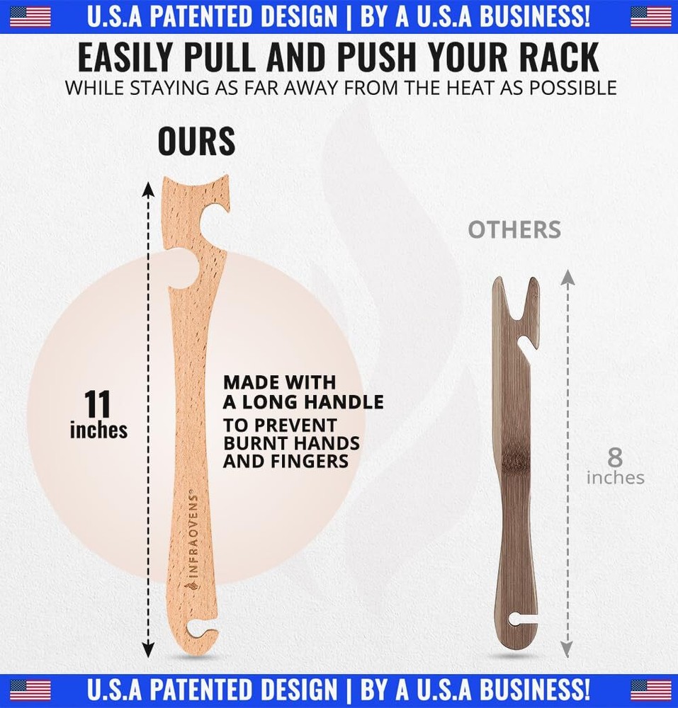Wooden Oven Rack Puller Stick Push Pull Tool with Longer Handle Ideal for Kit...