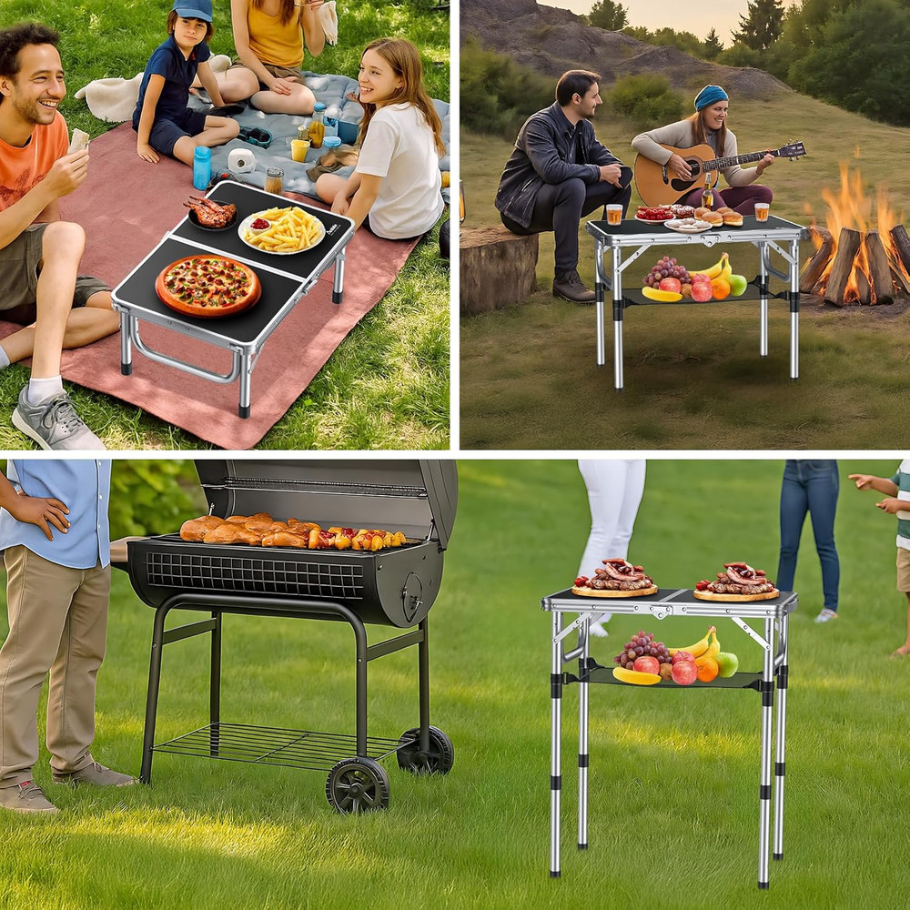 Folding Camping Table, Aluminum 24" X 16" Adjustable Height Small Folding Table